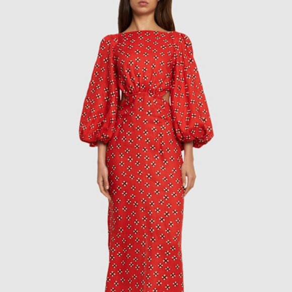 Johanna Ortiz Printed linen flared sleeve midi dress - Picture 1 of 8
